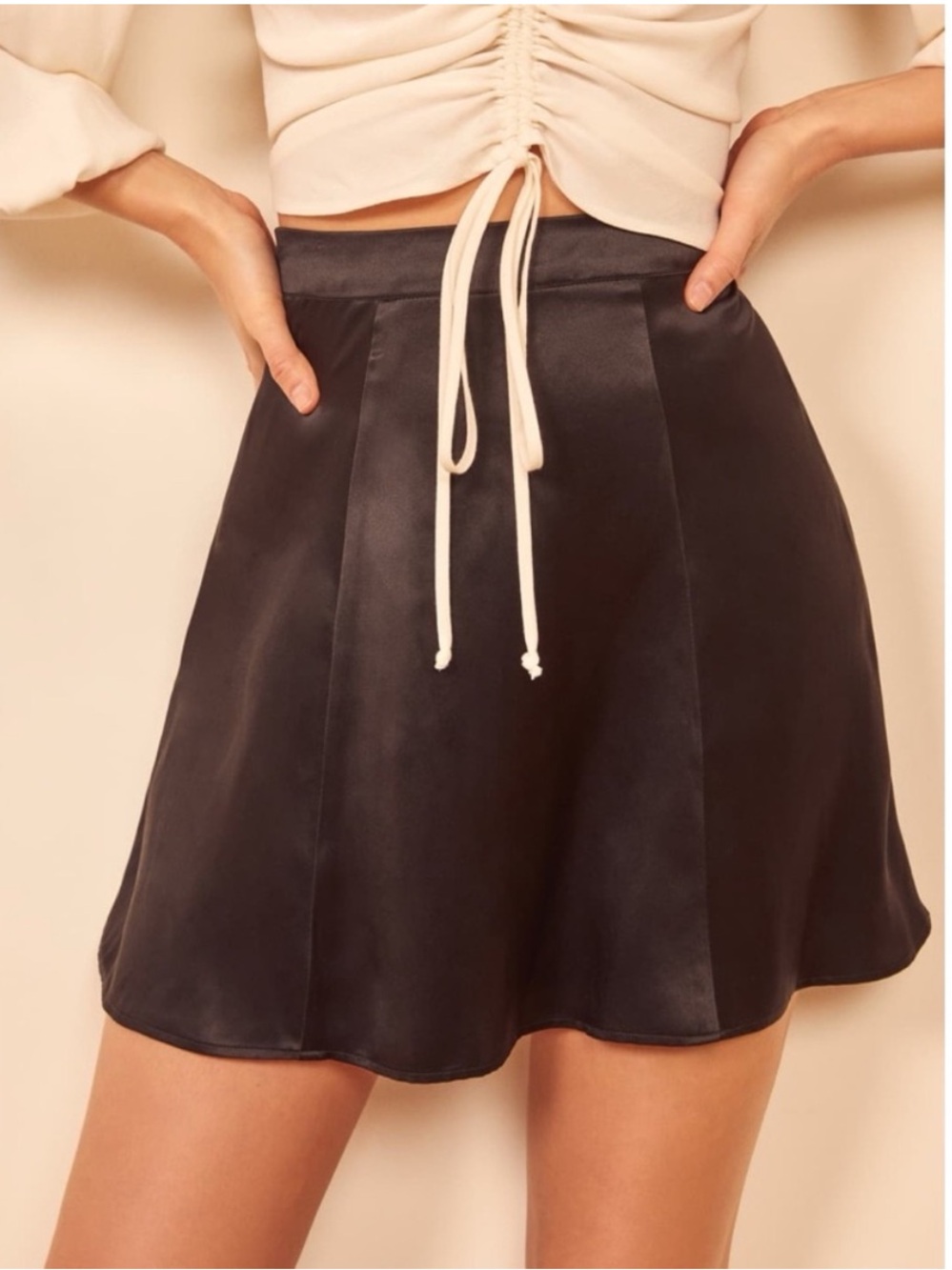 Reformation Demie Silk A-Line Mini Skirt in Black